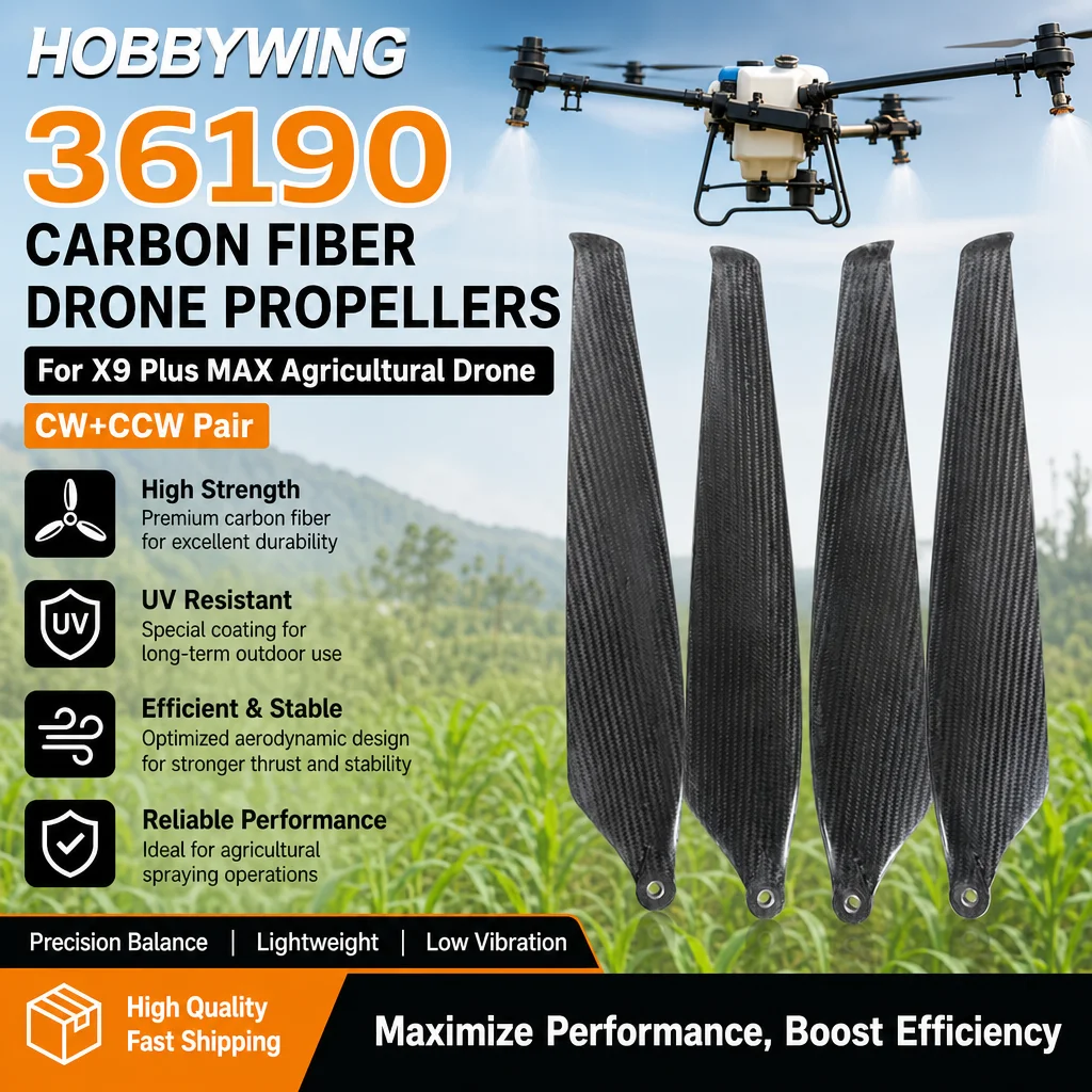 Hobbywing 36190 Carbon Fiber Drone Propellers for X9 Plus MAX UV Resistant Agricultural Spraying Rotors (CW+CCW Pair)
Hobbywing 36190 Carbon Fiber Drone Propellers for X9 Plus MAX UV Resistant Agricultural Spraying Rotors (CW+CCW Pair)