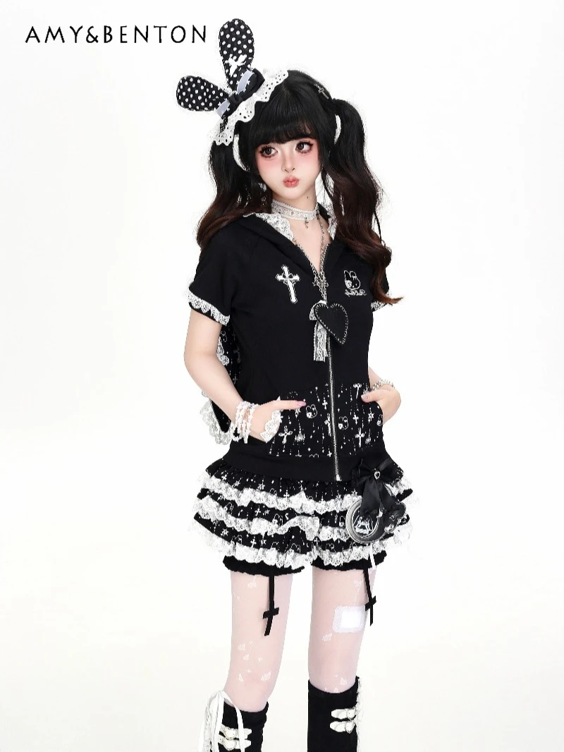 Sweet Girl Cartoon Printed Cross Pendant Lace Splicing Multi-layer Skirt Subcultural Goth Y2K High Waist Slim Mini Skirt Summer
Sweet Girl Cartoon Printed Cross Pendant Lace Splicing Multi-layer Skirt Subcultural Goth Y2K High Waist Slim Mini Skirt Summer