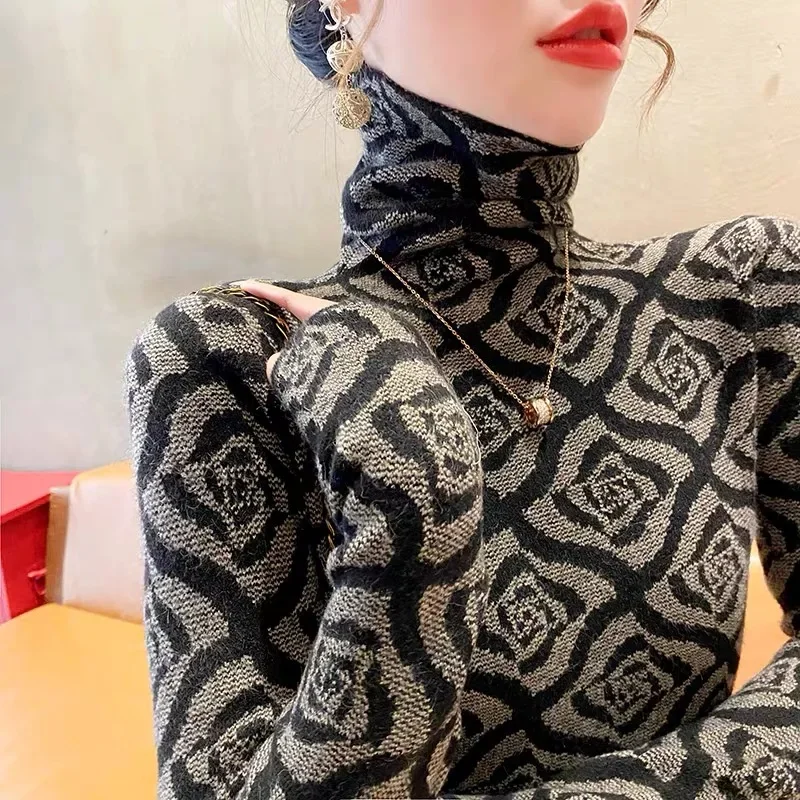 Women Clothing Slim Rose Knitted Turtleneck Vintage Sweaters Spring Autumn Long Sleeve Fashion Pullovers Female Top
Women Clothing Slim Rose Knitted Turtleneck Vintage Sweaters Spring Autumn Long Sleeve Fashion Pullovers Female Top