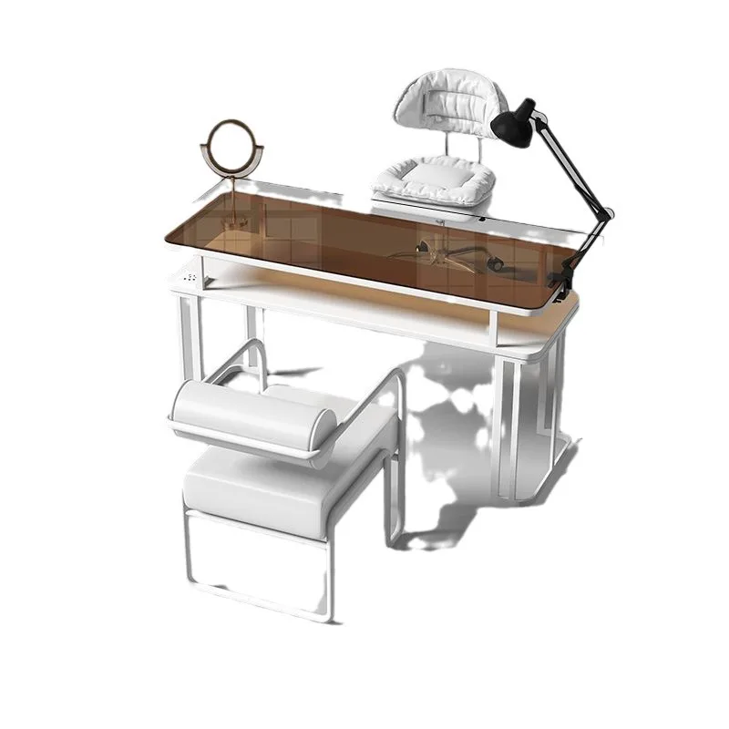 Caramel brown nail salon table and chair set with glass socket new nail salon table and sofa combination
Caramel brown nail salon table and chair set with glass socket new nail salon table and sofa combination