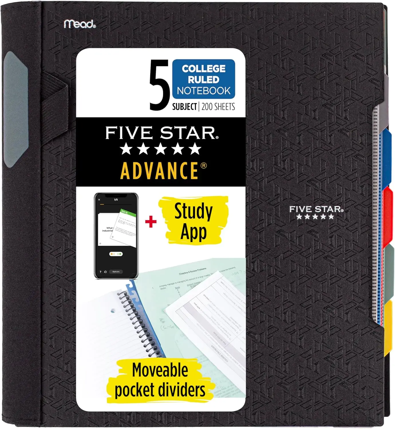 5 Subject Spiral Notebook with Study App, College Ruled, 8.5x11 Inches, 200 Sheets, Movable Dividers, Black
5 Subject Spiral Notebook with Study App, College Ruled, 8.5x11 Inches, 200 Sheets, Movable Dividers, Black