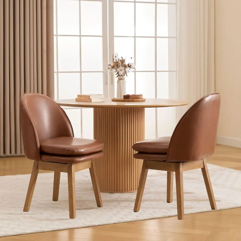 Double-Padded Swivel Leather Dining Chairs with Solid Wood Legs - Set of 2, Brown
Double-Padded Swivel Leather Dining Chairs with Solid Wood Legs - Set of 2, Brown