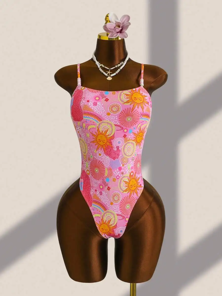 Womens One-Piece Swimsuit With Sun And Floral Print For Beach Vacation
Womens One-Piece Swimsuit With Sun And Floral Print For Beach Vacation