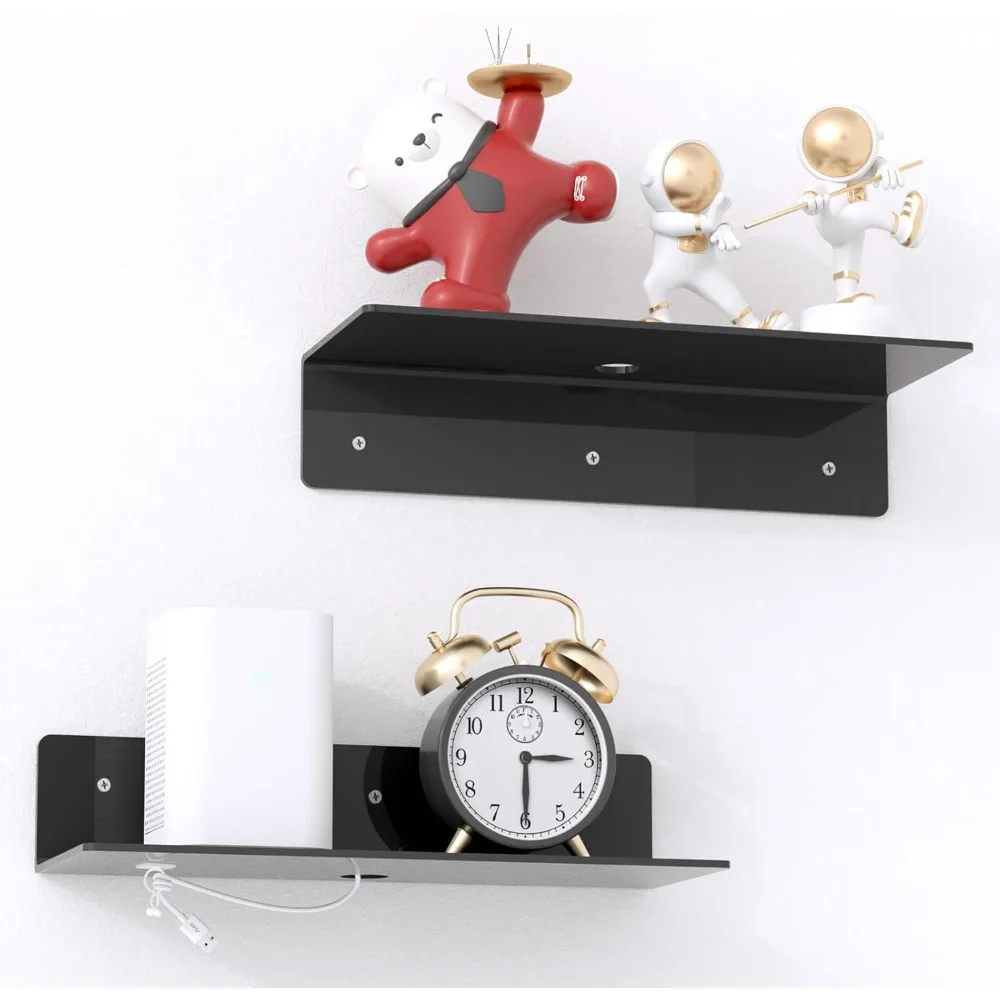 12" Black Acrylic Floating Shelves, 2 Pack with Cable Clips, Small Floating Shelf for Expand Wall Display Space for Living Room, 
12" Black Acrylic Floating Shelves, 2 Pack with Cable Clips, Small Floating Shelf for Expand Wall Display Space for Living Room,