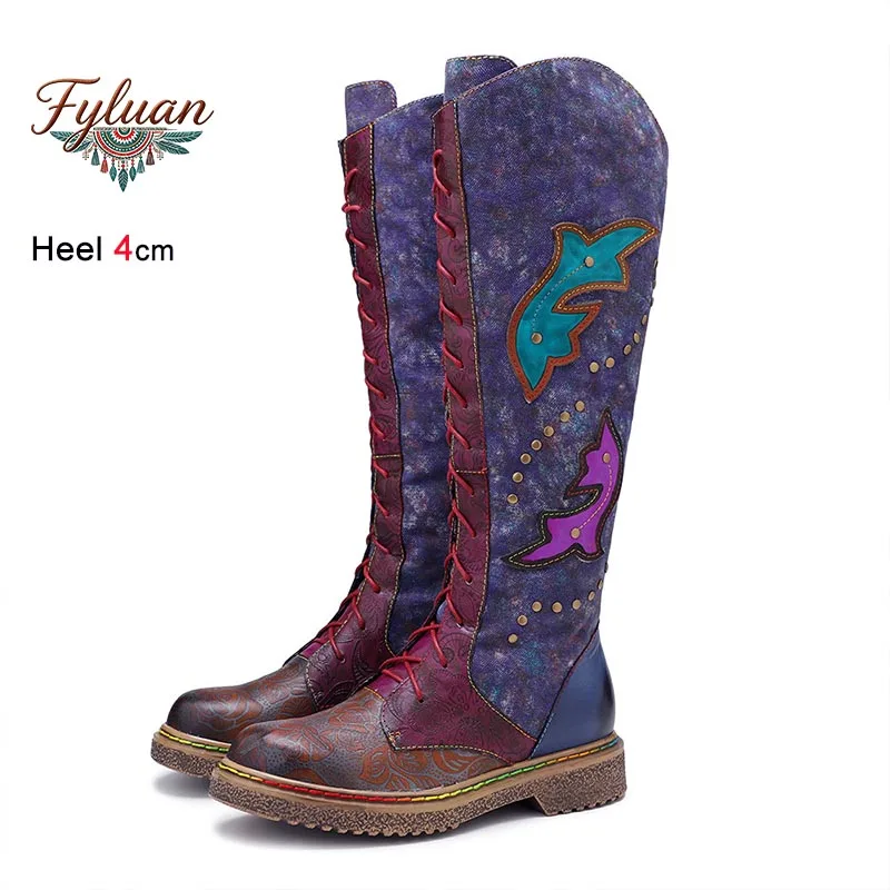Ethnic Style Women's Knee Length Boots Hand Rubbed Color Side Zipper Medium Heel Long Boots Dark Stripes Print Lace Up Tall Boot
Ethnic Style Women's Knee Length Boots Hand Rubbed Color Side Zipper Medium Heel Long Boots Dark Stripes Print Lace Up Tall Boot