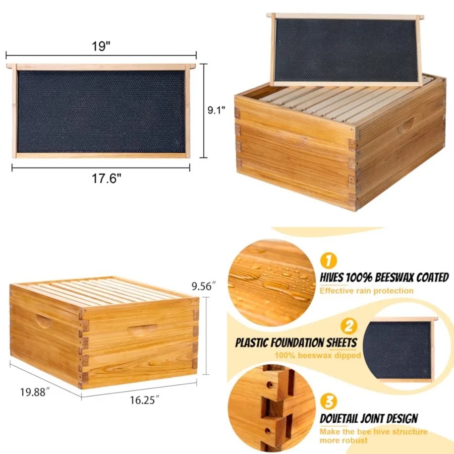 Honey Lake 10 Frame Langstroth Deep Brood Bee Hive Box Dipped in Beeswax, Sections of Wood for Beehives, Includes Beehive Frame
Honey Lake 10 Frame Langstroth Deep Brood Bee Hive Box Dipped in Beeswax, Sections of Wood for Beehives, Includes Beehive Frame