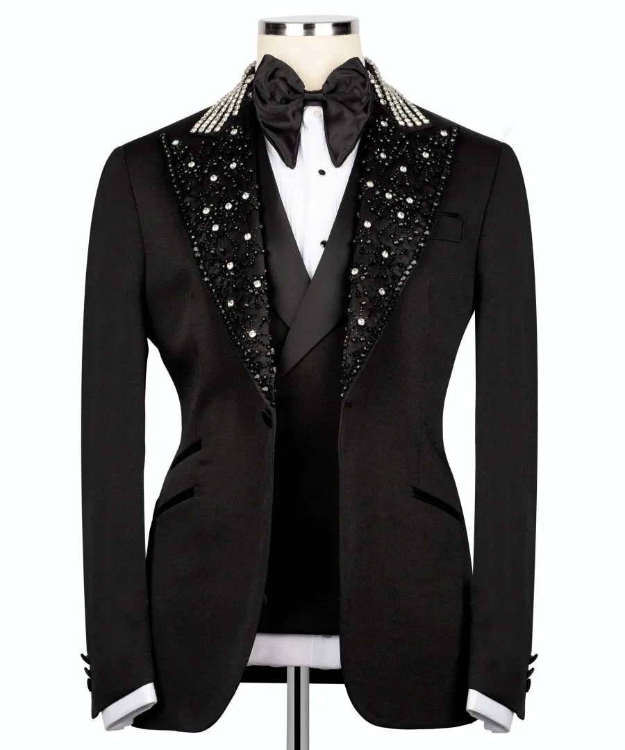 Luxury Men Wedding Groom Suits with Crystal Lapel Black Blazer Vest Pants 3pcs Formal Party Special Occasion Men's Suit Set
Luxury Men Wedding Groom Suits with Crystal Lapel Black Blazer Vest Pants 3pcs Formal Party Special Occasion Men's Suit Set