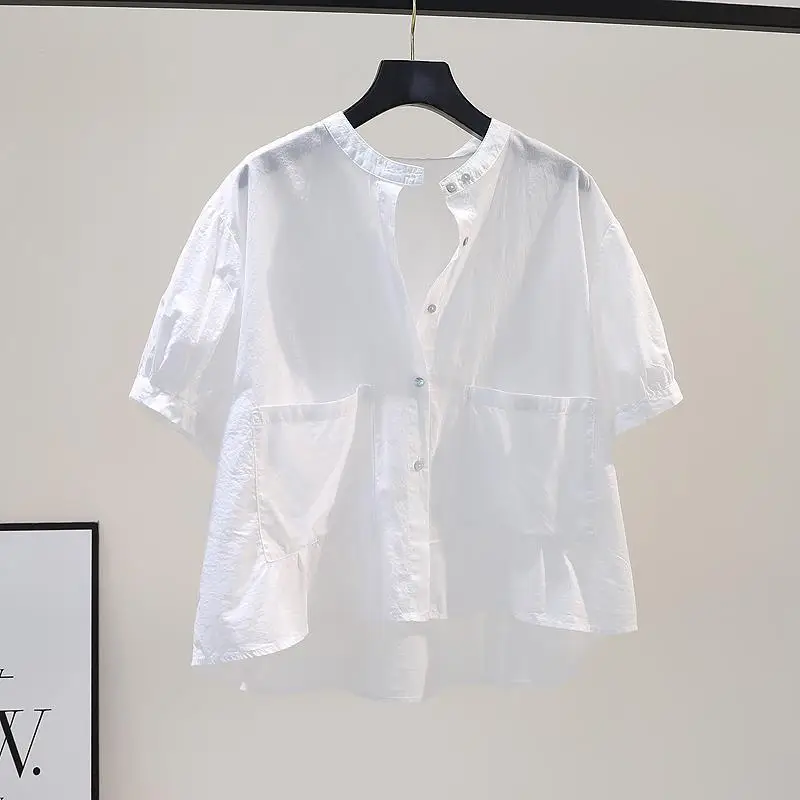 2024 Women Summer New Round Neck Pockets Shirt Female Short Sleeve Cotton Shirts Ladies Korean Loose Solid Color Blouses L10
2024 Women Summer New Round Neck Pockets Shirt Female Short Sleeve Cotton Shirts Ladies Korean Loose Solid Color Blouses L10