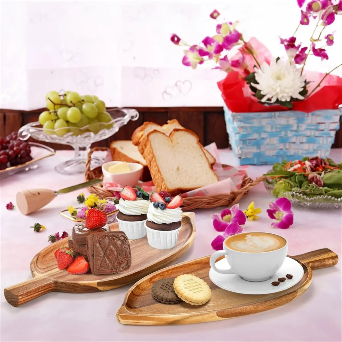 AT54 2 Pc Wood Serving Platters,13 Inch X 5.5 Inch Leaf Shaped Food Serving Trays for Entertaining,Small Cheese Platter Board
AT54 2 Pc Wood Serving Platters,13 Inch X 5.5 Inch Leaf Shaped Food Serving Trays for Entertaining,Small Cheese Platter Board