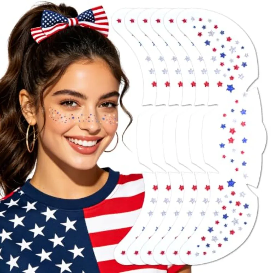 Red White and Blue Glitter Freckles Face Tattoo, 4th of July Outfits and Accessories for Women,Patriotic USA Flag Star Freckles
Red White and Blue Glitter Freckles Face Tattoo, 4th of July Outfits and Accessories for Women,Patriotic USA Flag Star Freckles
