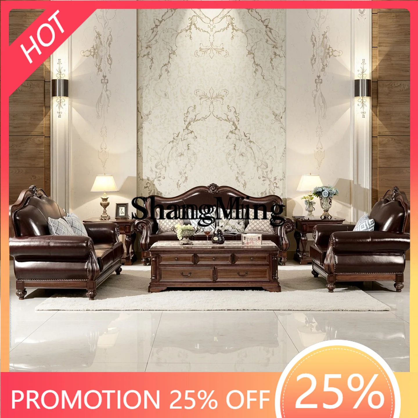 CL solid wood top layer cowhide sofa villa living room leather sofa combination
CL solid wood top layer cowhide sofa villa living room leather sofa combination