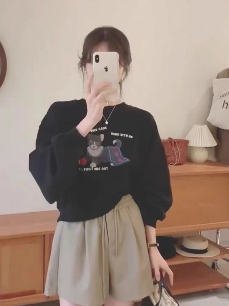 Black Print round Neck Sweatshirt Short Loose Fit Women's Spring Autumn Winter Fashion Casual Comfortable Top Pullover
Black Print round Neck Sweatshirt Short Loose Fit Women's Spring Autumn Winter Fashion Casual Comfortable Top Pullover