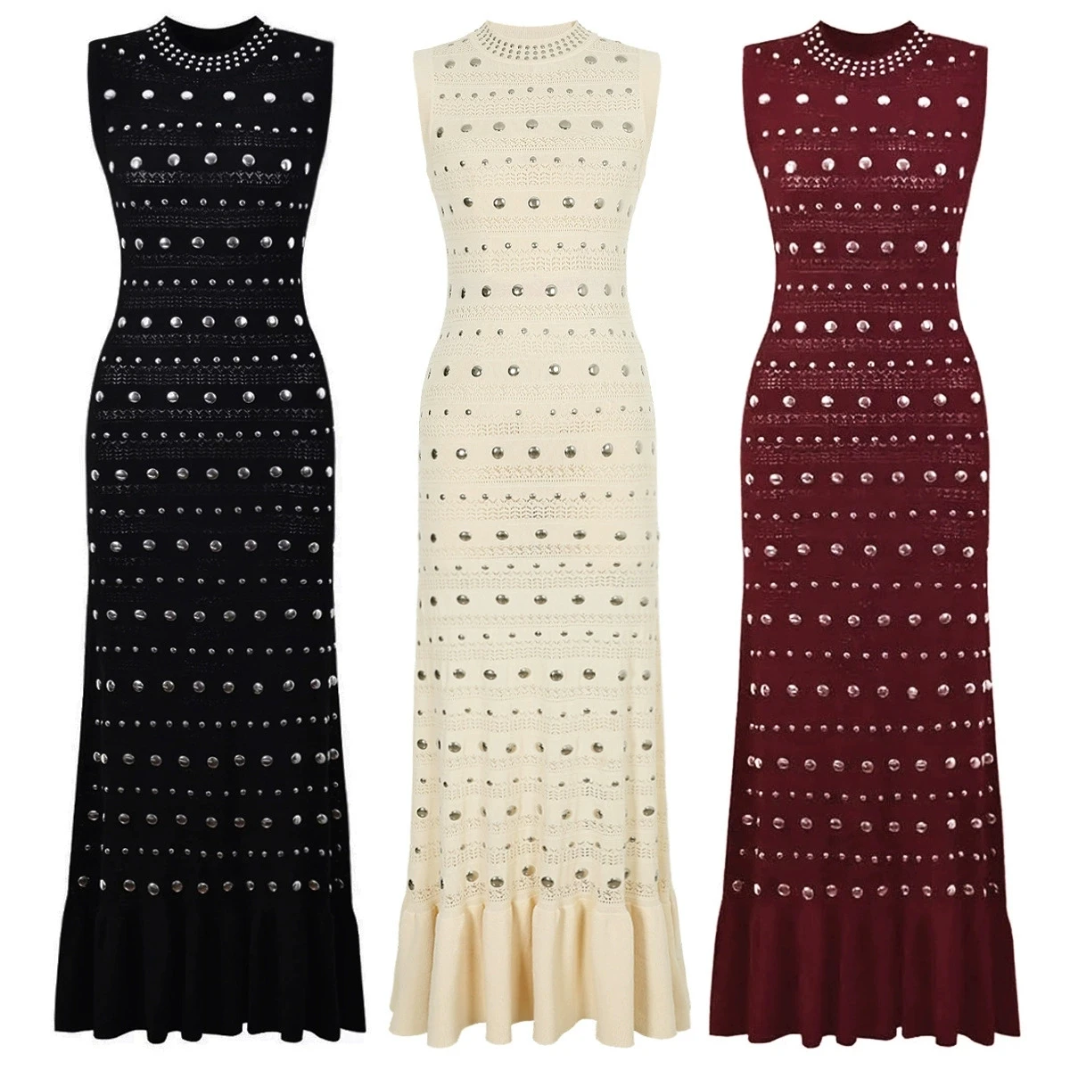 High Quality 2026 Summer Luxury Beading Diamond Elastic Knitted Long Dress Women's Round Neck Sleeveless Ruffled Vest Dresses
High Quality 2026 Summer Luxury Beading Diamond Elastic Knitted Long Dress Women's Round Neck Sleeveless Ruffled Vest Dresses