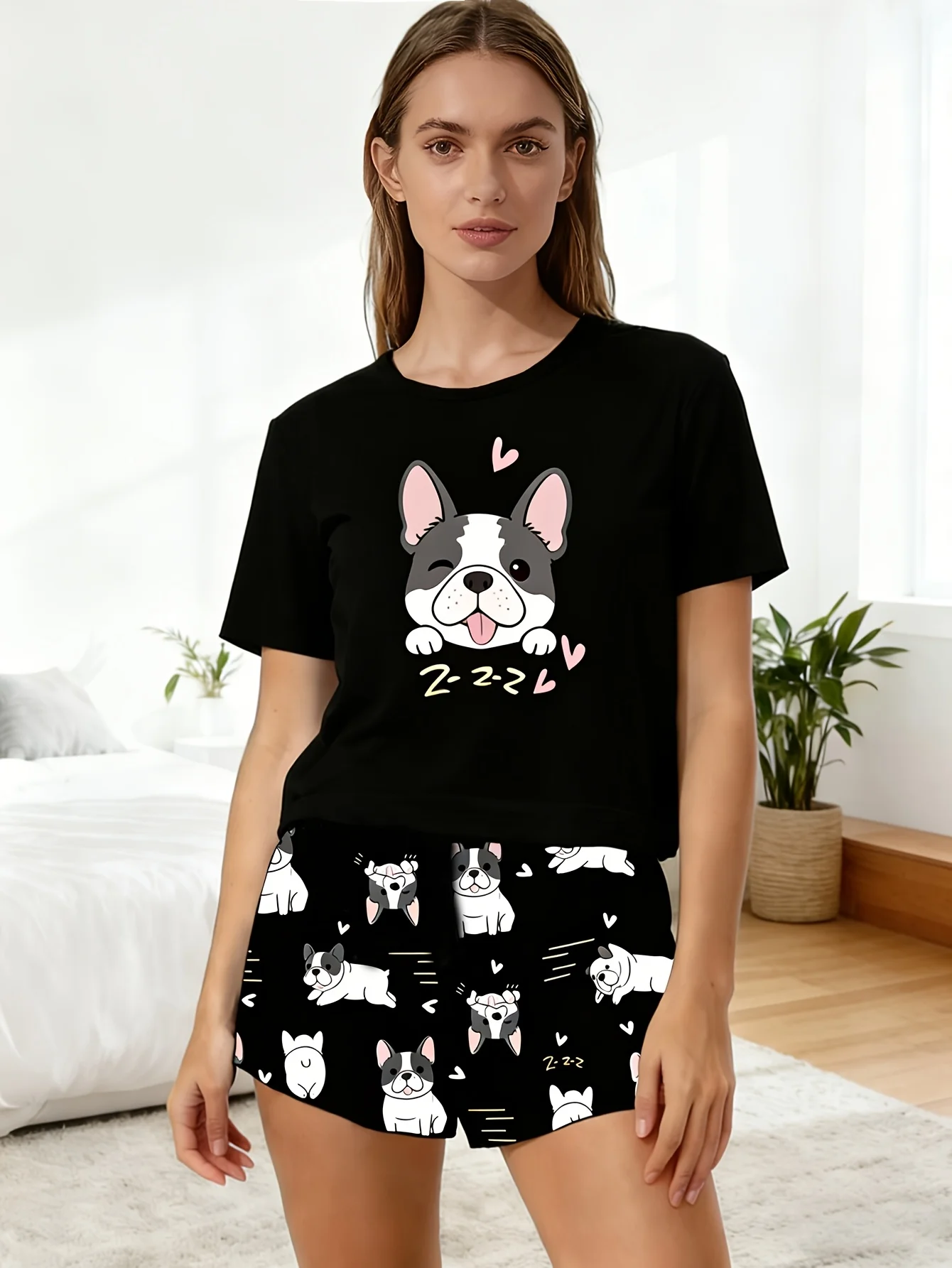 Ladies' Dog Printed Short sleeved Pajama Set
Ladies' Dog Printed Short sleeved Pajama Set