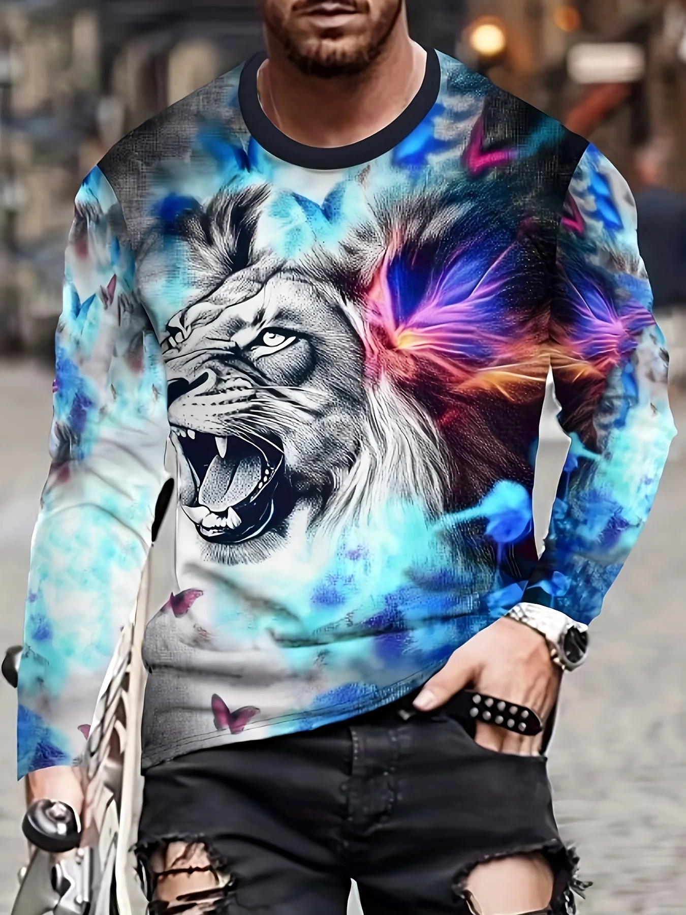 Men'S 3D Flame Rose Print Long Sleeve T-Shirt, Geometric Pattern Knit Fabric with Slight Stretch, Polyester 95% Spandex 5%
Men'S 3D Flame Rose Print Long Sleeve T-Shirt, Geometric Pattern Knit Fabric with Slight Stretch, Polyester 95% Spandex 5%