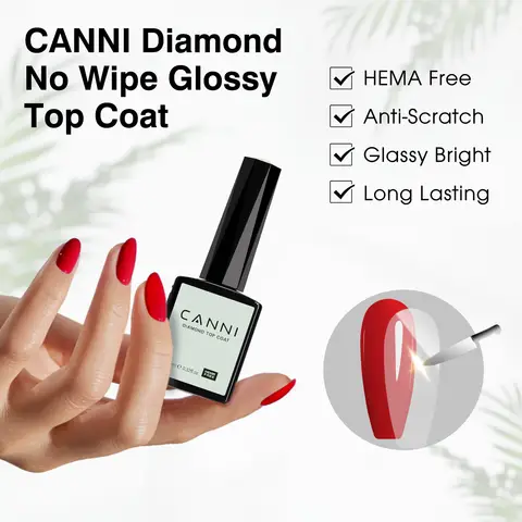 CANNI Super Glossy Diamond Nowipe Top Coat 9ml HEMA FREE Nail Gel Polish Soak Off UV LED Semi Permanent Long Wear Top Coat
