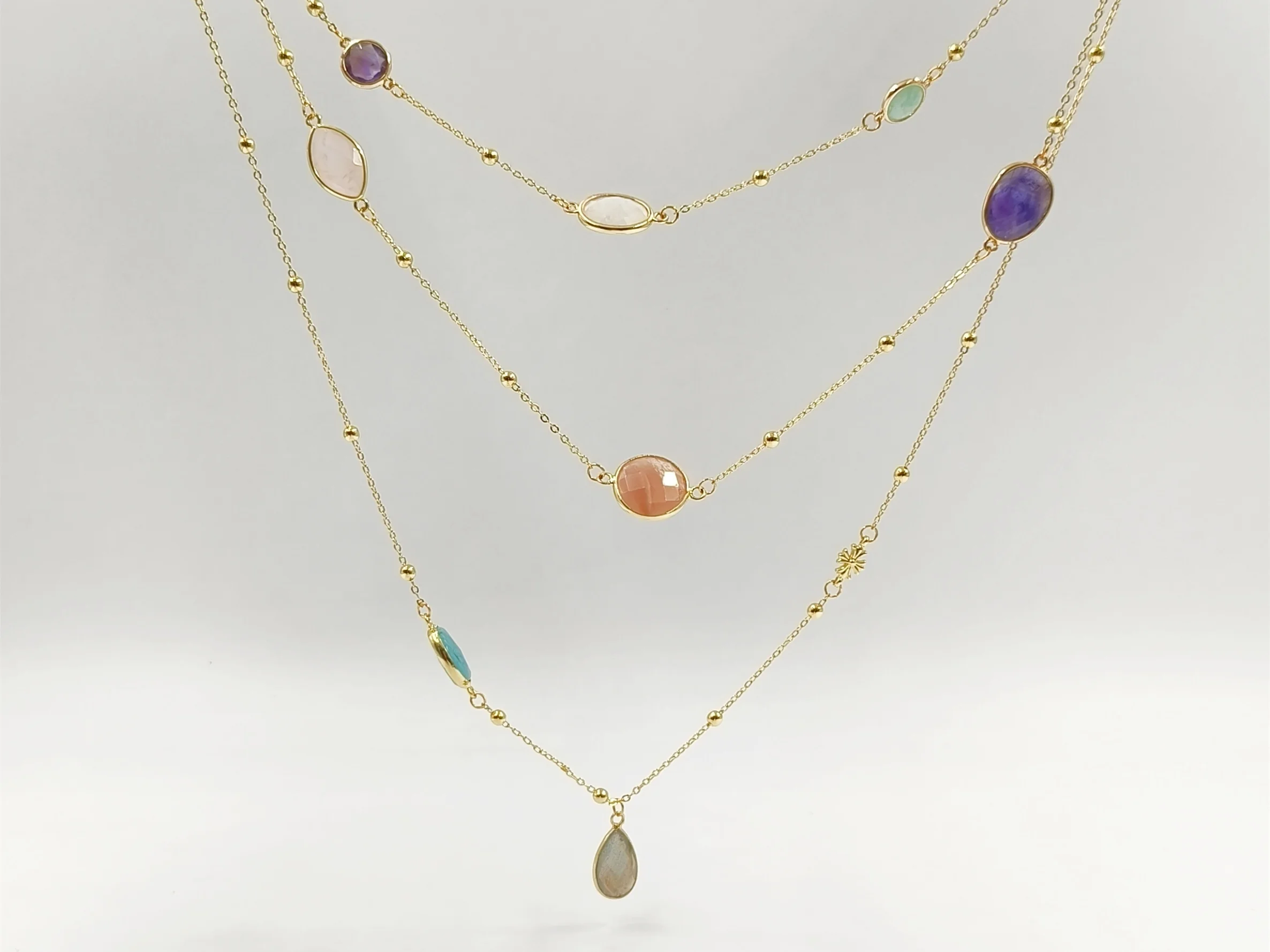 WT-N1519 Unique Three Layers Design Fine Women Necklace Colored Oval&Round Geometric Shape Turquoise Amethyst Stone Beads Chain
WT-N1519 Unique Three Layers Design Fine Women Necklace Colored Oval&Round Geometric Shape Turquoise Amethyst Stone Beads Chain