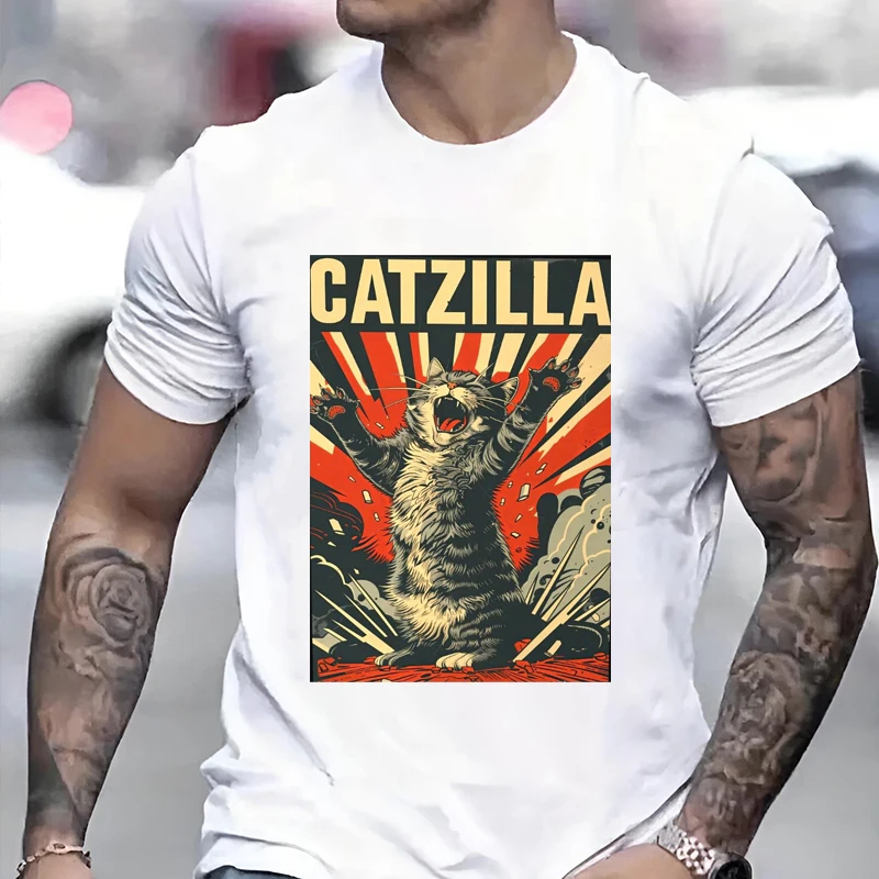 Angry Cat Print Unisex T-shirt Vintage Catzilla Graphic Men Women Tee Funny Personality Loose Casual Hip-hop Couple Clothing
Angry Cat Print Unisex T-shirt Vintage Catzilla Graphic Men Women Tee Funny Personality Loose Casual Hip-hop Couple Clothing