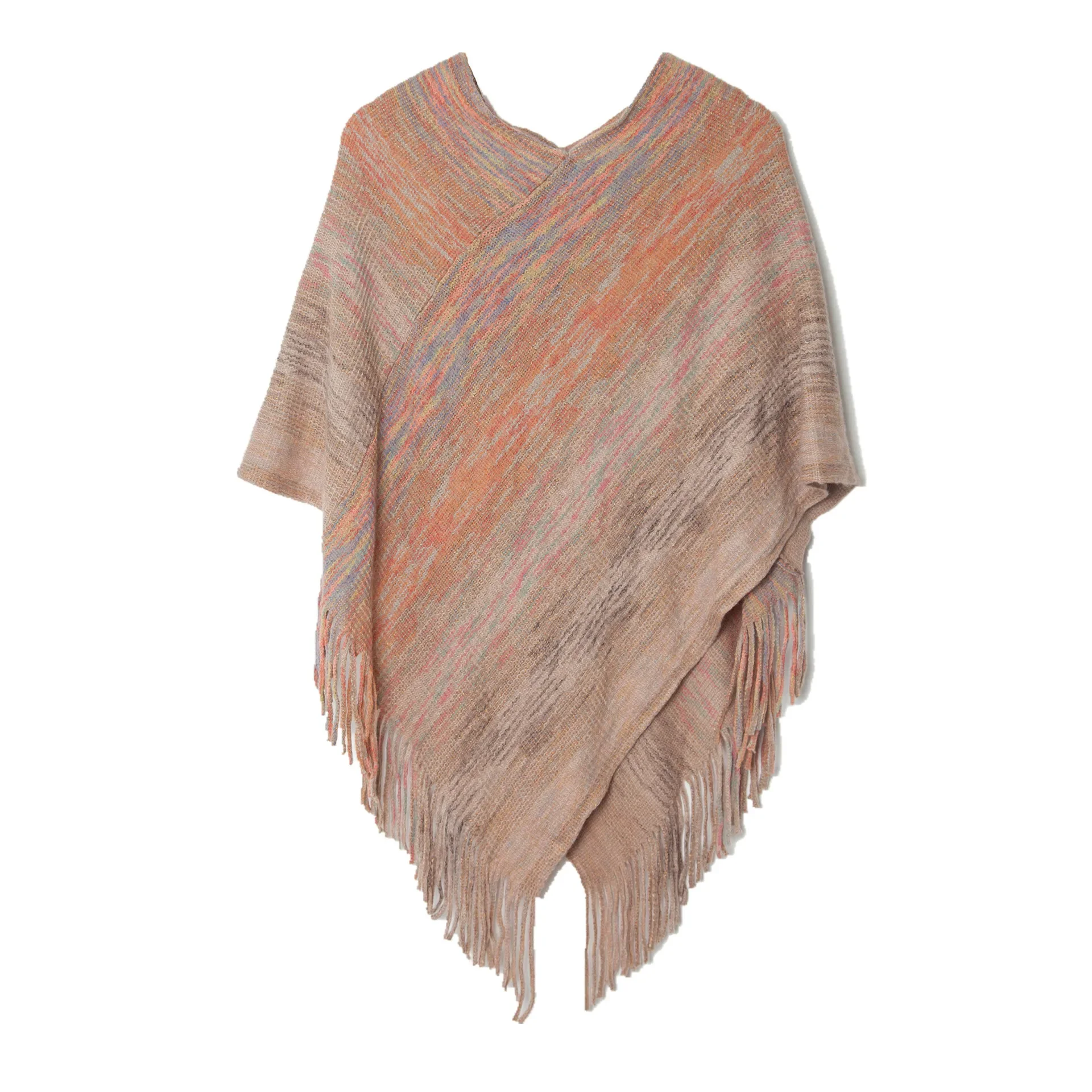 Spring Autumn New V-neck Pullover Cape Tassel Knitted Shawl Women Poncho Lady Capes Khaki Cloaks
Spring Autumn New V-neck Pullover Cape Tassel Knitted Shawl Women Poncho Lady Capes Khaki Cloaks