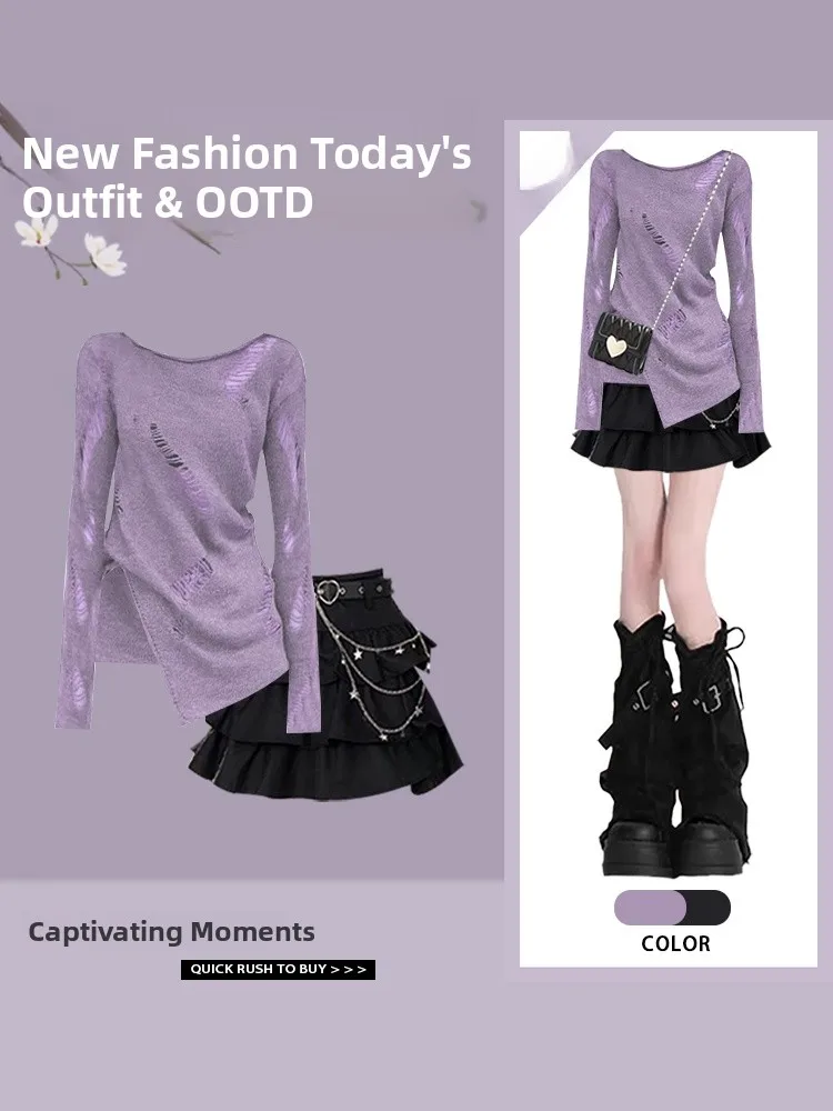 Korean Style Slimming Hole Design Top And Skirt Set for Young Women Long Sleeve round Neck Fashionable Two-Piece Outfit
Korean Style Slimming Hole Design Top And Skirt Set for Young Women Long Sleeve round Neck Fashionable Two-Piece Outfit