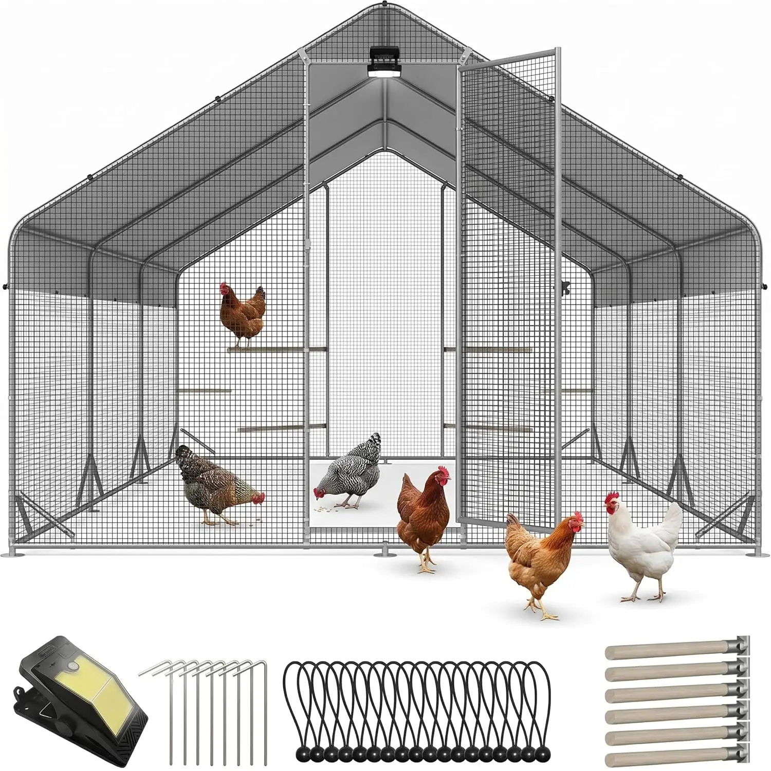 Walk-in Metal Chicken Coop with Solar Light Run Wire Mesh Waterproof UV-Resistant Hen House Farm Backyard, Customized
Walk-in Metal Chicken Coop with Solar Light Run Wire Mesh Waterproof UV-Resistant Hen House Farm Backyard, Customized