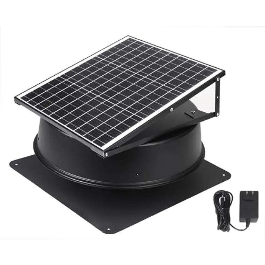 Solar Attic Fan for home/greenhouse/garage/shop/RV/workshop: 40 W, 1600 CFM, aluminum body, black, weatherproof low-noise desig
Solar Attic Fan for home/greenhouse/garage/shop/RV/workshop: 40 W, 1600 CFM, aluminum body, black, weatherproof low-noise desig