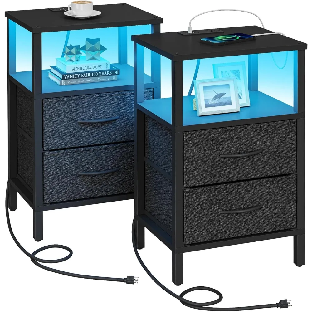 LED End Table with Charging Station, Nightstand with Cloth Drawer, Side Table with Outletst, Set of 2, Couch Table, Blac
LED End Table with Charging Station, Nightstand with Cloth Drawer, Side Table with Outletst, Set of 2, Couch Table, Blac