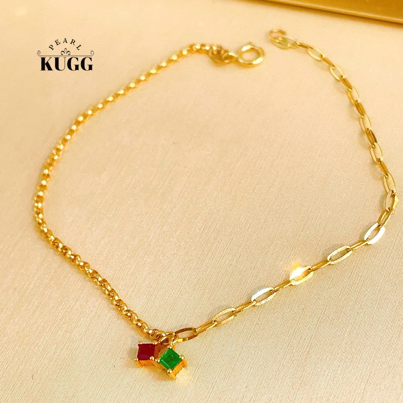 KUGG 100% 18K Yellow Gold Bracelet Fashion AB Design Natural Ruby+Emerald Gemstone Bracelet for Women Birthday Gift Fine Jewelry
KUGG 100% 18K Yellow Gold Bracelet Fashion AB Design Natural Ruby+Emerald Gemstone Bracelet for Women Birthday Gift Fine Jewelry