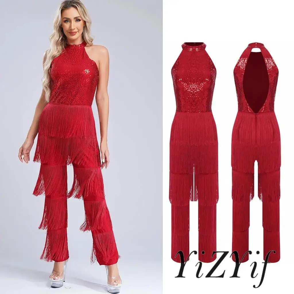 Women Sleeveless Jazz Costume Flowy Tassel Rompers Performance Dancewear Fringe Jumpsuit Tango Cha-Cha Samba Dancing Party Dress
Women Sleeveless Jazz Costume Flowy Tassel Rompers Performance Dancewear Fringe Jumpsuit Tango Cha-Cha Samba Dancing Party Dress