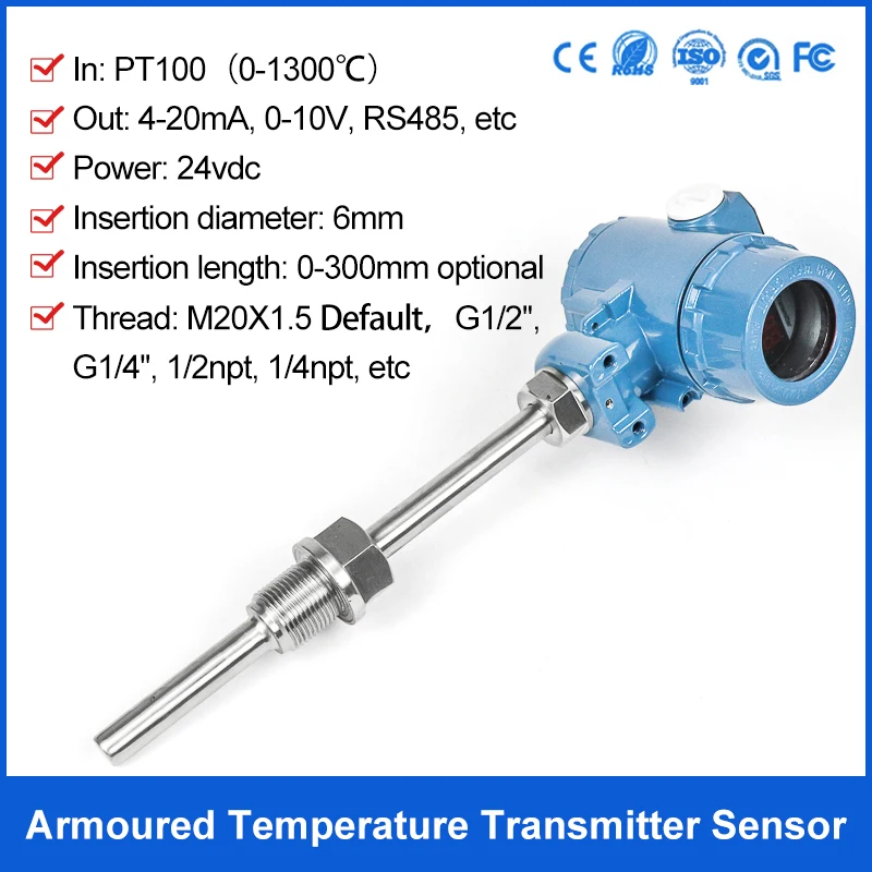 Stainless Steel Hydraulic Oil Temperature Transmitter 4-20mA Boiler Water Temperature Sensor
Stainless Steel Hydraulic Oil Temperature Transmitter 4-20mA Boiler Water Temperature Sensor
