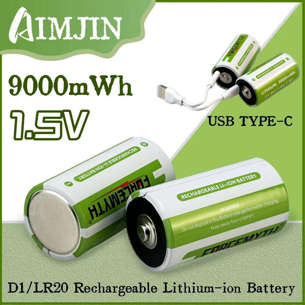 D Size 1.5V 9000mWh D/LR20 Lithium Battery Rechargeable Battery Type C USB Charging Suitable for household appliance, flashlight
D Size 1.5V 9000mWh D/LR20 Lithium Battery Rechargeable Battery Type C USB Charging Suitable for household appliance, flashlight