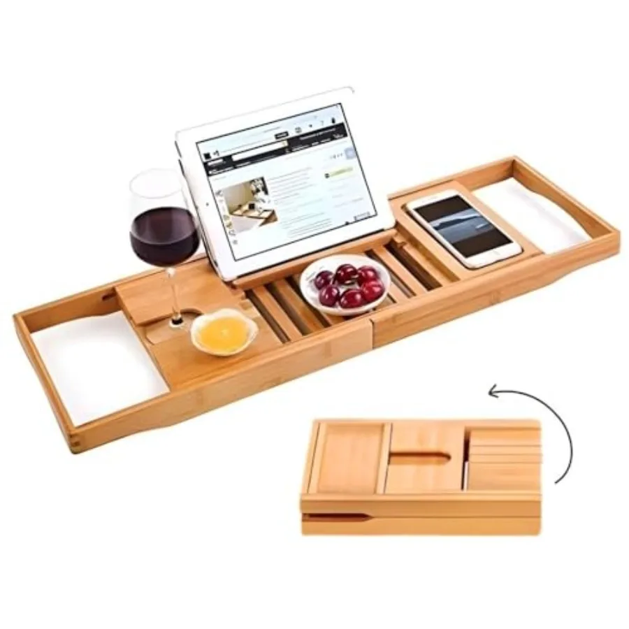 Creative Factory Luxury Bathtub Caddy Tray Four Storage Rooms on the Board with Grey Fabric for Electronic Tablet Holder or a B
Creative Factory Luxury Bathtub Caddy Tray Four Storage Rooms on the Board with Grey Fabric for Electronic Tablet Holder or a B