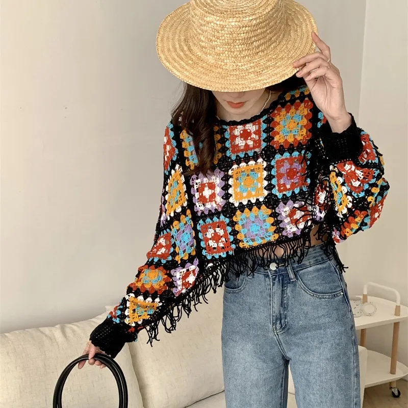 Retro round Ne Batwing Sve Color Blo Hollow out ort Knitted irt Tassel Long Sve Street Sle Loose Slimming Top
Retro round Ne Batwing Sve Color Blo Hollow out ort Knitted irt Tassel Long Sve Street Sle Loose Slimming Top