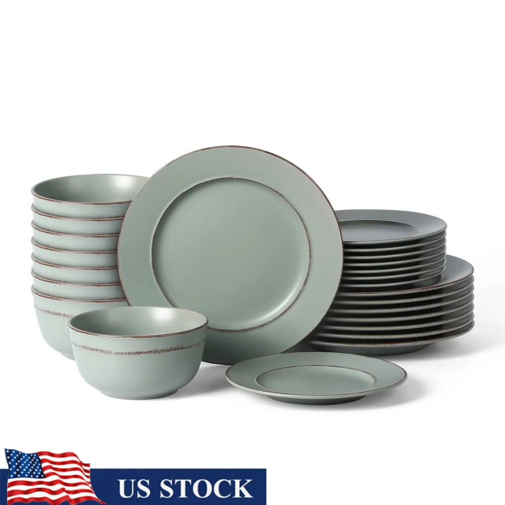 24-Piece Stoneware Dinnerware Set Service 8 with Hand-Painted Rims Durable Semi-Matte Finish Dishwasher Microwave Safe
24-Piece Stoneware Dinnerware Set Service 8 with Hand-Painted Rims Durable Semi-Matte Finish Dishwasher Microwave Safe