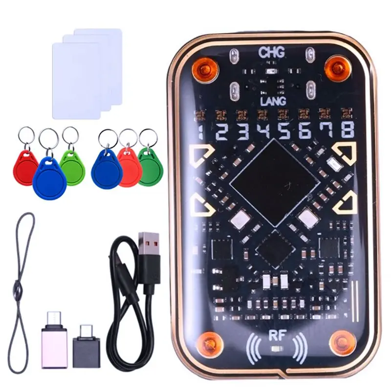 【MUST-HAVE】Chameleon V2.0 125Khz 13.56Mhz RFID Smart Chip Reader Emulator+ 9PCS UID/CUID Keychain Card Decoder NFC Duplicator