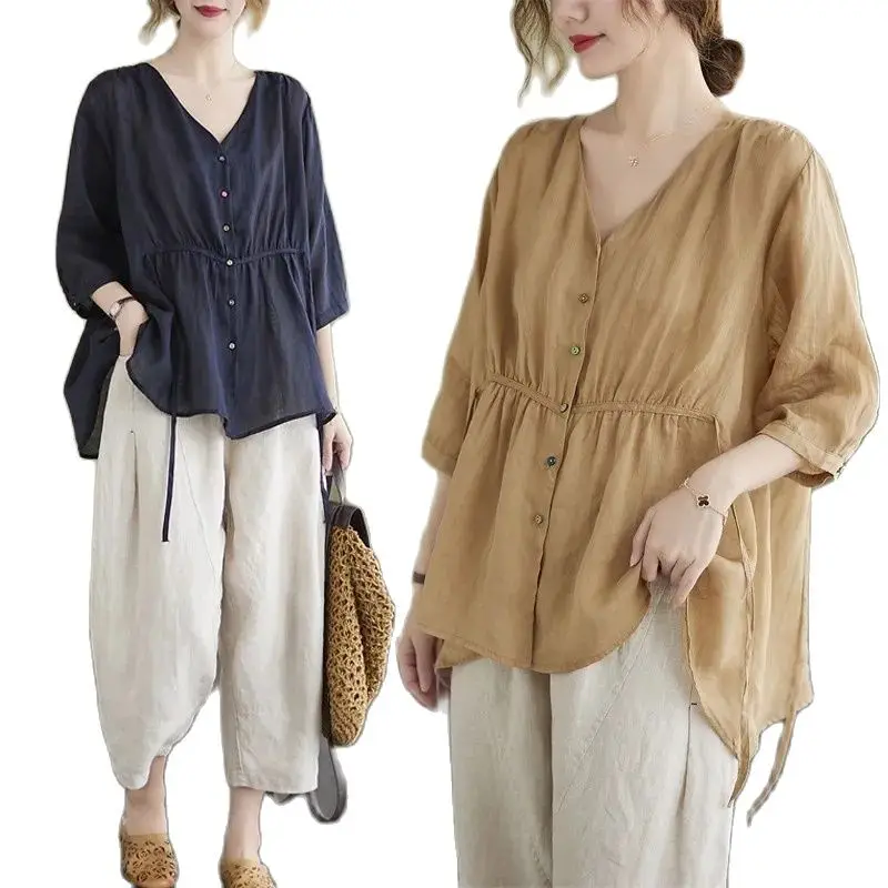 Casual Women's Set New 2023 Summer Clothing V-Neck Cotton Linen Top @ Fashion Wide Leg Pants Two-Piece Suit Loose Female
Casual Women's Set New 2023 Summer Clothing V-Neck Cotton Linen Top @ Fashion Wide Leg Pants Two-Piece Suit Loose Female