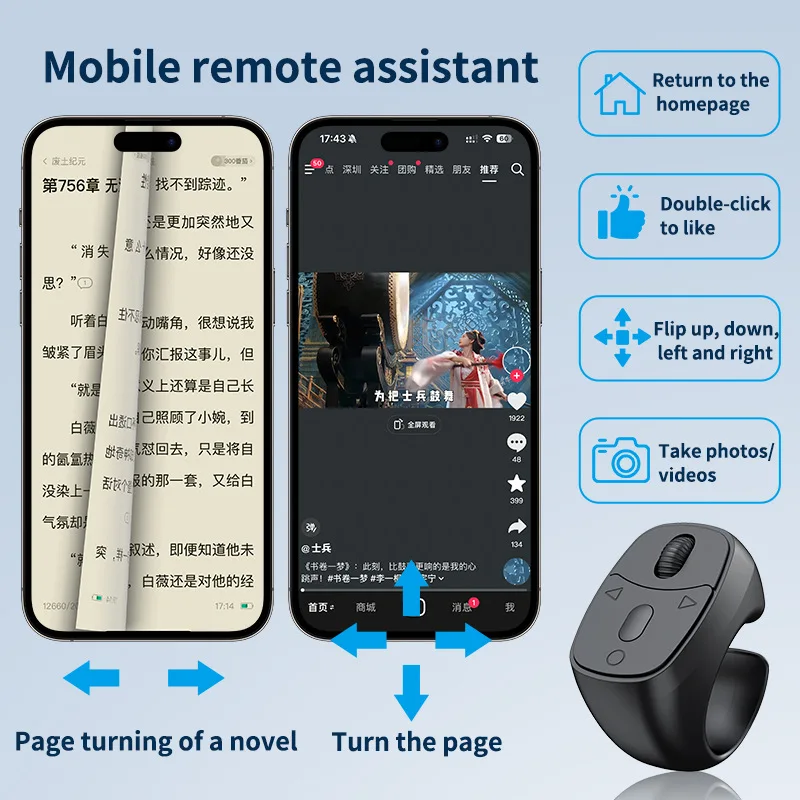 Button Style Ring Mouse Rechargeable Bluetooth Connection Page Flipping Sliding Video Remote Photography Air Mouse Lazy Ring
Button Style Ring Mouse Rechargeable Bluetooth Connection Page Flipping Sliding Video Remote Photography Air Mouse Lazy Ring