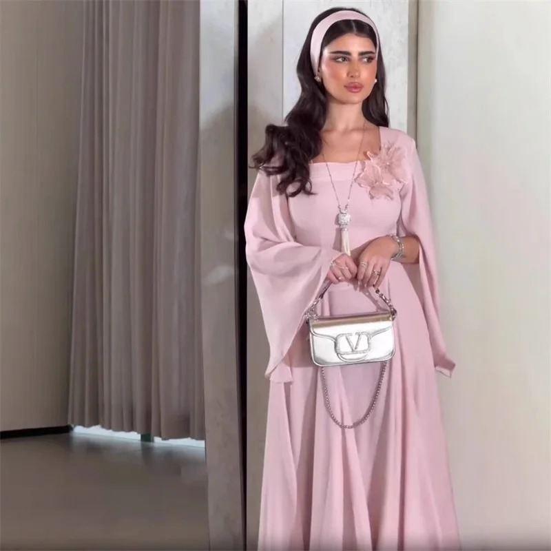 Саудовская Аравия розовое платье для выпускного вечера с 3D цветком и квадратным вырезом, длинными рукавами, длинные халаты, элегантное свадебное торжественное вечернее платье 
Саудовская Аравия розовое платье для выпускного вечера с 3D цветком и квадратным вырезом, длинными рукавами, длинные халаты, элегантное свадебное торжественное вечернее платье