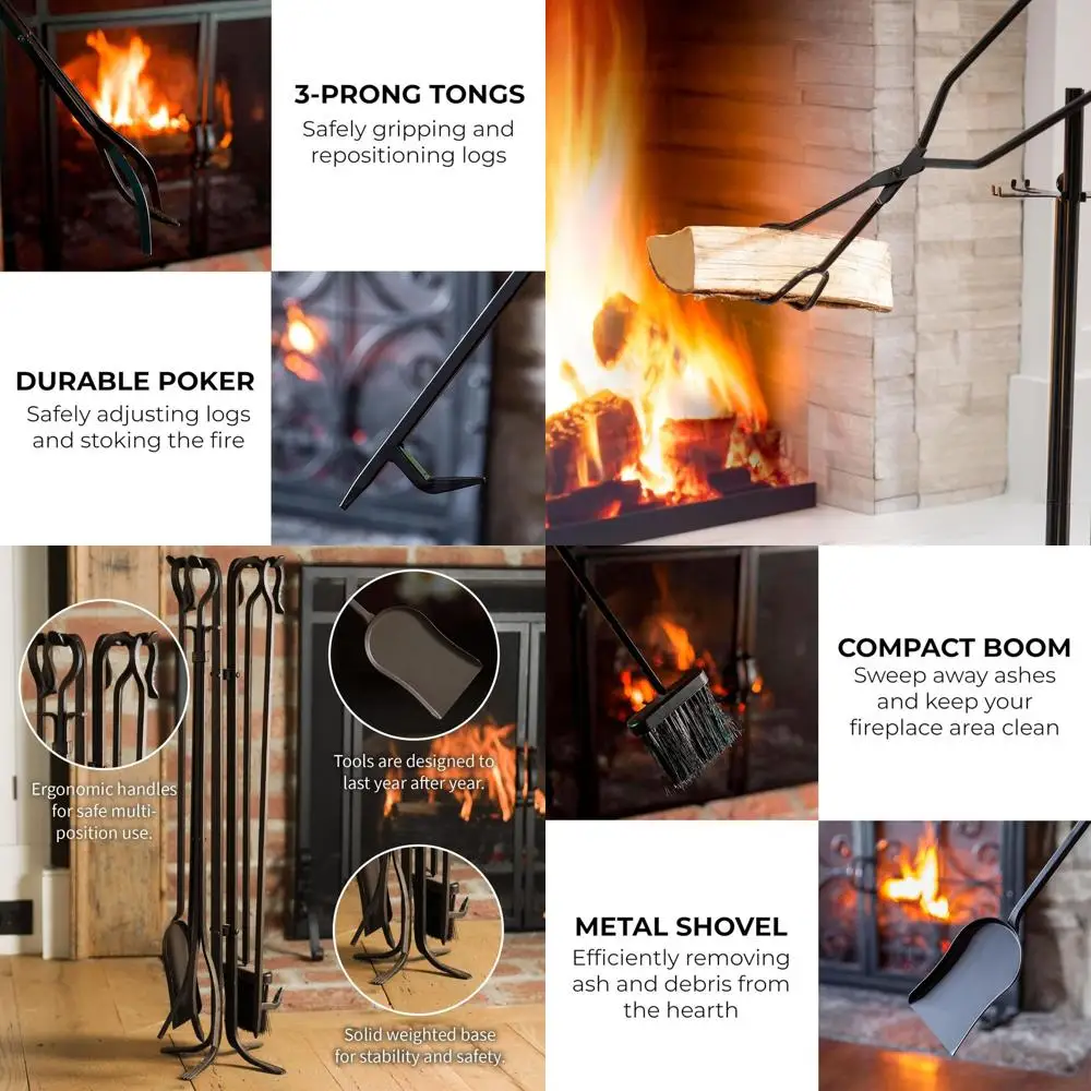 32.5 Handcrafted Iron Fireplace Tools with Black Wrought Handle | Indoor/Outdoor Use | Set of 5
32.5 Handcrafted Iron Fireplace Tools with Black Wrought Handle | Indoor/Outdoor Use | Set of 5