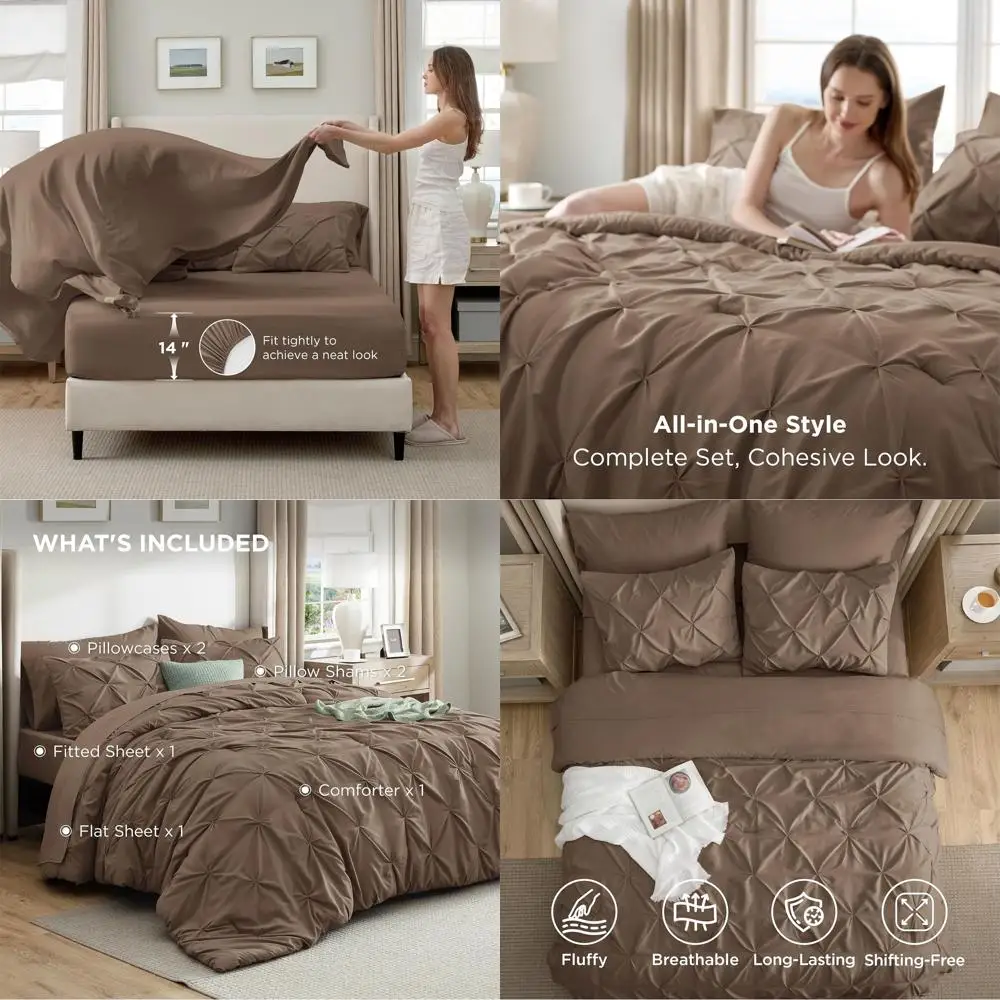 Brown Full Size Bedding Set: 7-Piece Comforter with Sheets, Pillowcases, and Shams for Family Use
Brown Full Size Bedding Set: 7-Piece Comforter with Sheets, Pillowcases, and Shams for Family Use