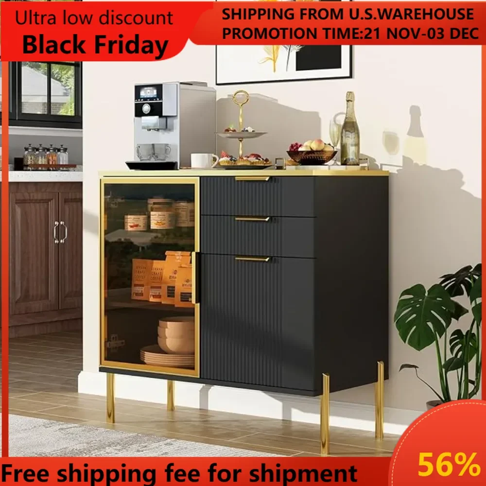Modern Sideboard Buffet Cabinet with Storage, 31H” Black Cabinet with Glass Doors, Fluted Cabinets Small Cabinets with Doors
Modern Sideboard Buffet Cabinet with Storage, 31H” Black Cabinet with Glass Doors, Fluted Cabinets Small Cabinets with Doors