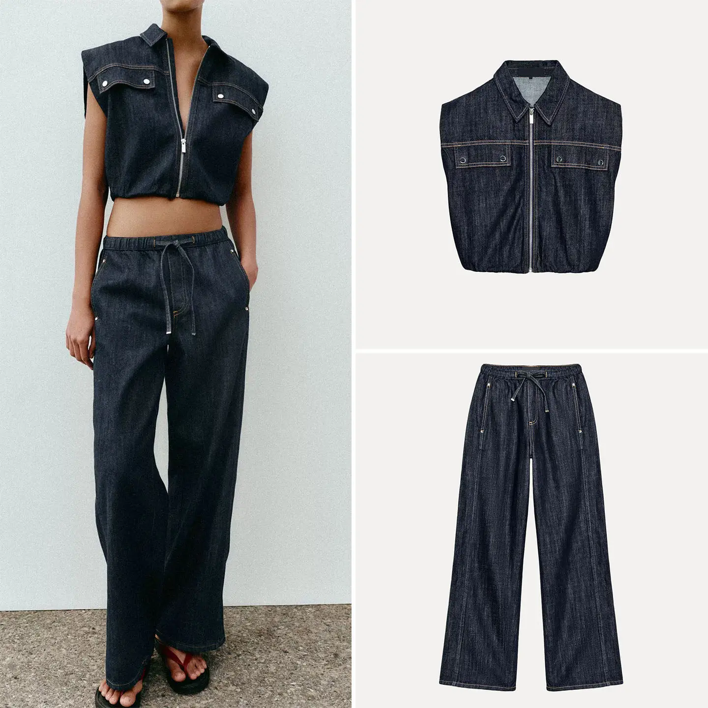 Women's Sleeveless Denim Vest High Waist Wide Leg Running Pants Fashion Set Short Length Pure Color Spring Summer Casual
Women's Sleeveless Denim Vest High Waist Wide Leg Running Pants Fashion Set Short Length Pure Color Spring Summer Casual