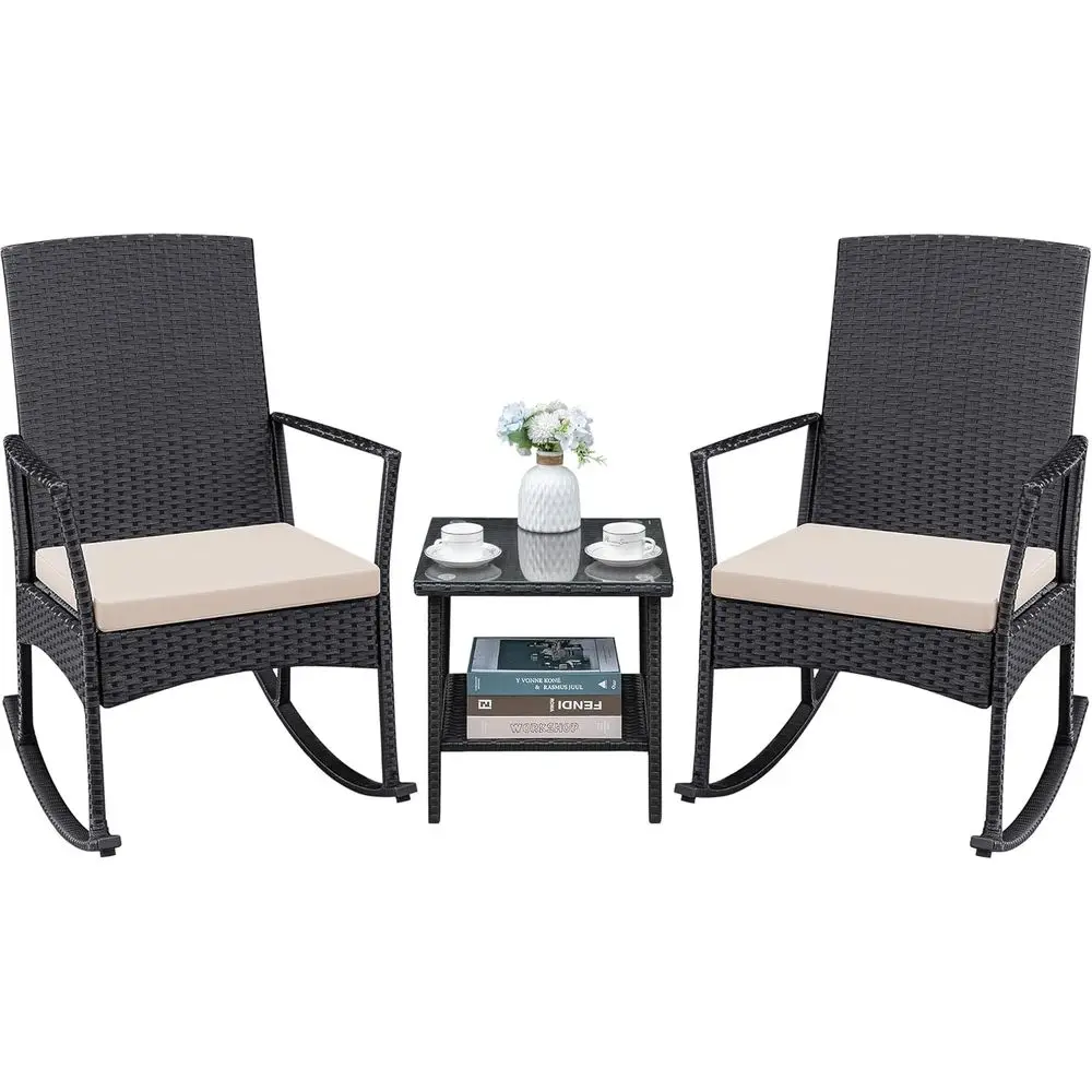 Outdoor Wicker Rocking Chair Set with Glass Coffee Table for Patio, Garden, Backyard, or Poolside, Beige
Outdoor Wicker Rocking Chair Set with Glass Coffee Table for Patio, Garden, Backyard, or Poolside, Beige