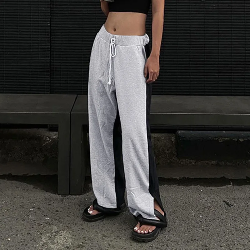 Women Casual Pants Streetwear Patchwork Loose Wide Leg Daily High Waist Pants Lady Elastic Waist Lace Up Split Design Trousers
Women Casual Pants Streetwear Patchwork Loose Wide Leg Daily High Waist Pants Lady Elastic Waist Lace Up Split Design Trousers