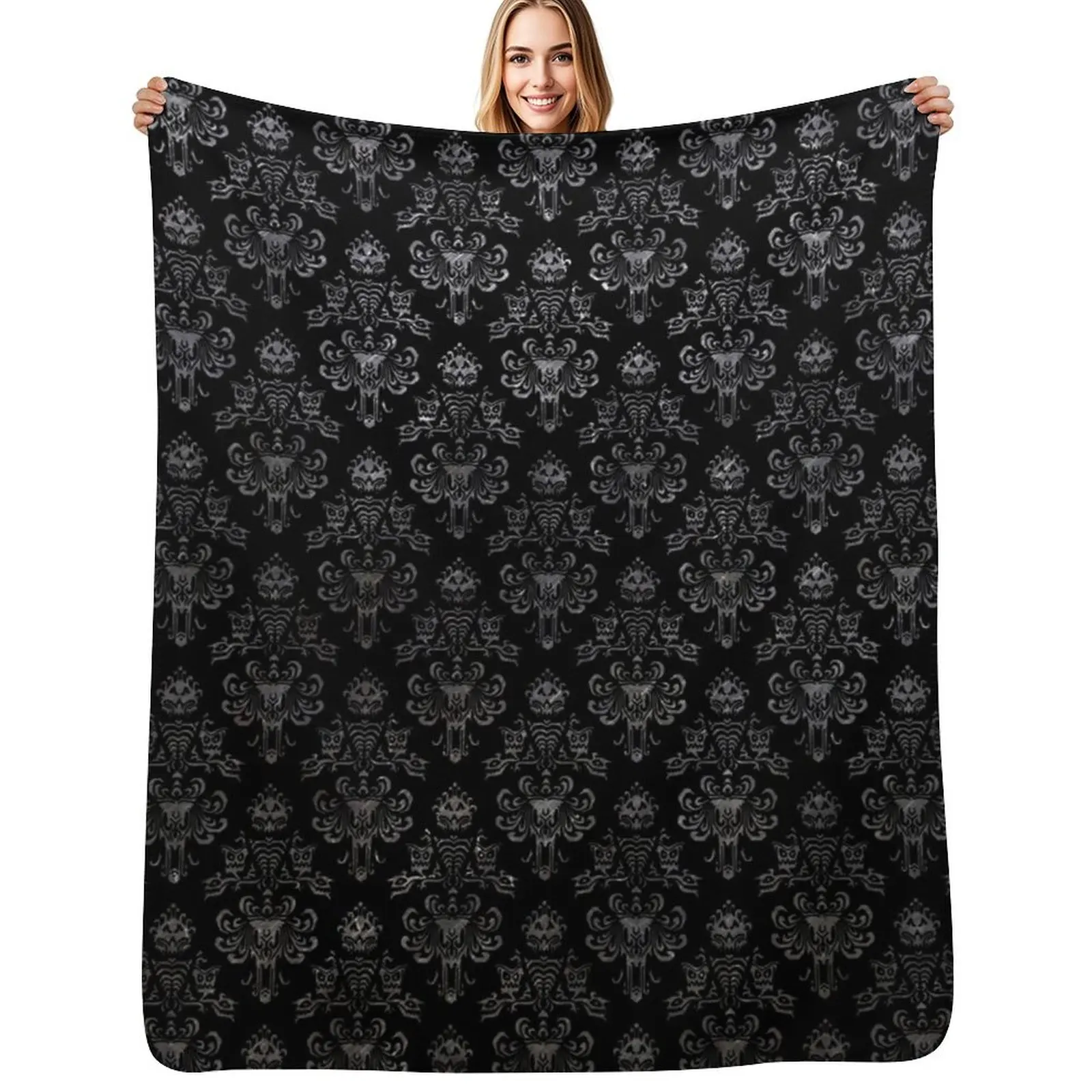 Haunted Mansion Wallpaper Black and Silver Throw Blanket Stylish Couch Blanket for Home Living Room
Haunted Mansion Wallpaper Black and Silver Throw Blanket Stylish Couch Blanket for Home Living Room