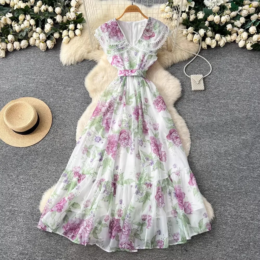 Summer Gorgeous Flower Chiffon Holiday Dress Boho Women's V Neck Sleeveless Ruffles Floral Print Zipper Belt Long Robe Vestidos
Summer Gorgeous Flower Chiffon Holiday Dress Boho Women's V Neck Sleeveless Ruffles Floral Print Zipper Belt Long Robe Vestidos