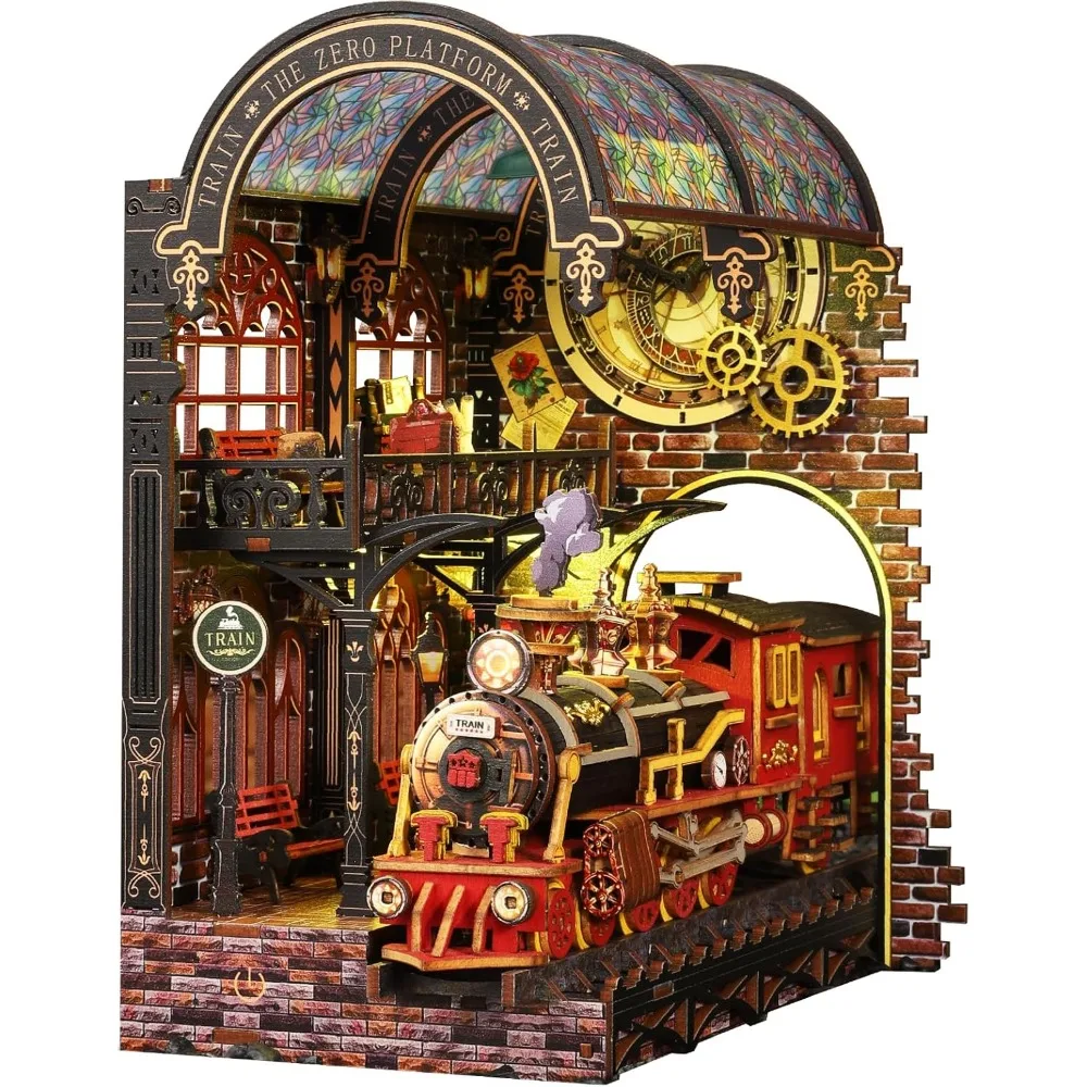 DIY Miniature Steam Train Book Nook Kit: 3D Wooden Puzzle Bookend with LED Light and Bookshelf Decor
DIY Miniature Steam Train Book Nook Kit: 3D Wooden Puzzle Bookend with LED Light and Bookshelf Decor