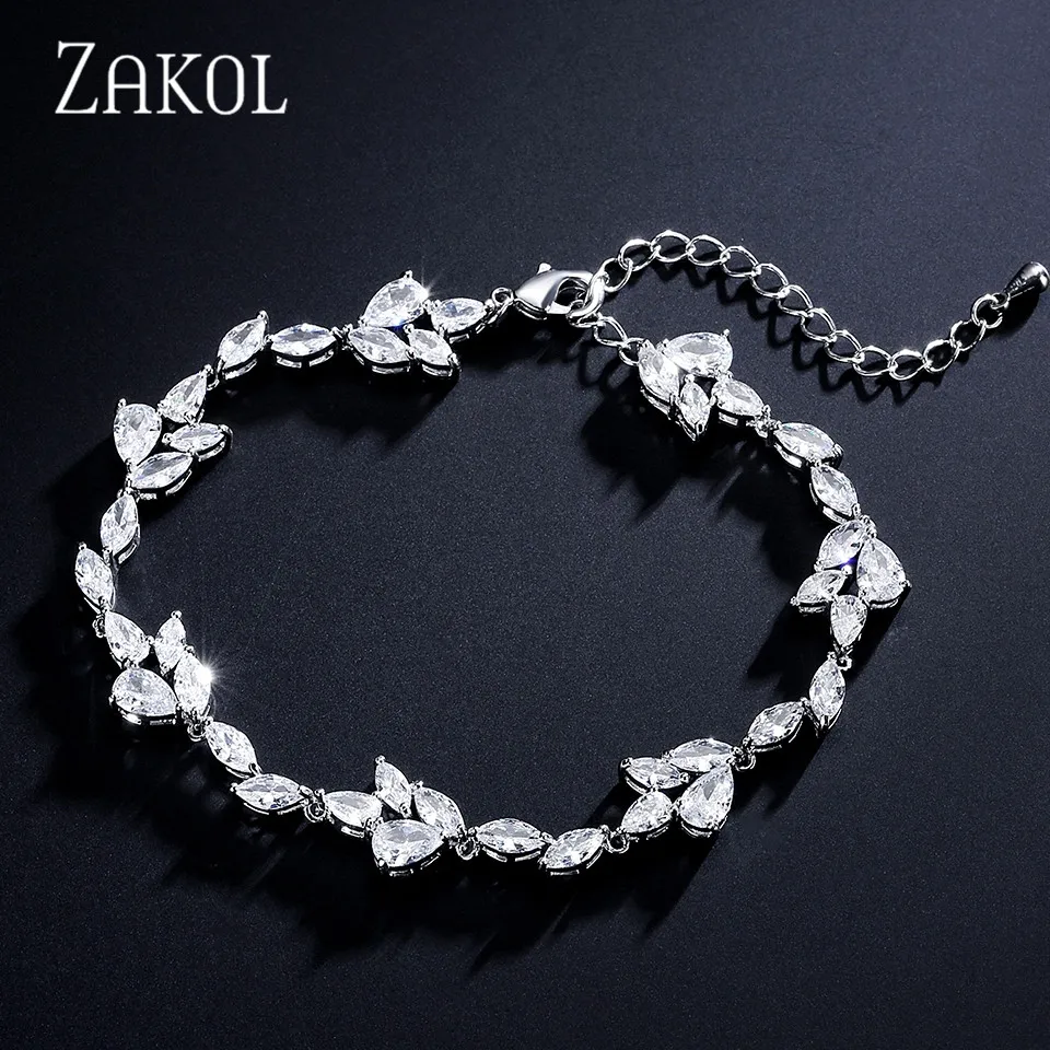 ZAKOL Luxury Water Drop Cubic Zirconia Charms Bracelets Silver Color Leaf Shape Wedding Party Jewelry Bijoux for Women
ZAKOL Luxury Water Drop Cubic Zirconia Charms Bracelets Silver Color Leaf Shape Wedding Party Jewelry Bijoux for Women