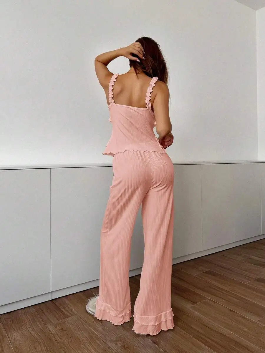 Bohemian Ruffle Strap Pajama Set Women Casual Sleepwear
Bohemian Ruffle Strap Pajama Set Women Casual Sleepwear