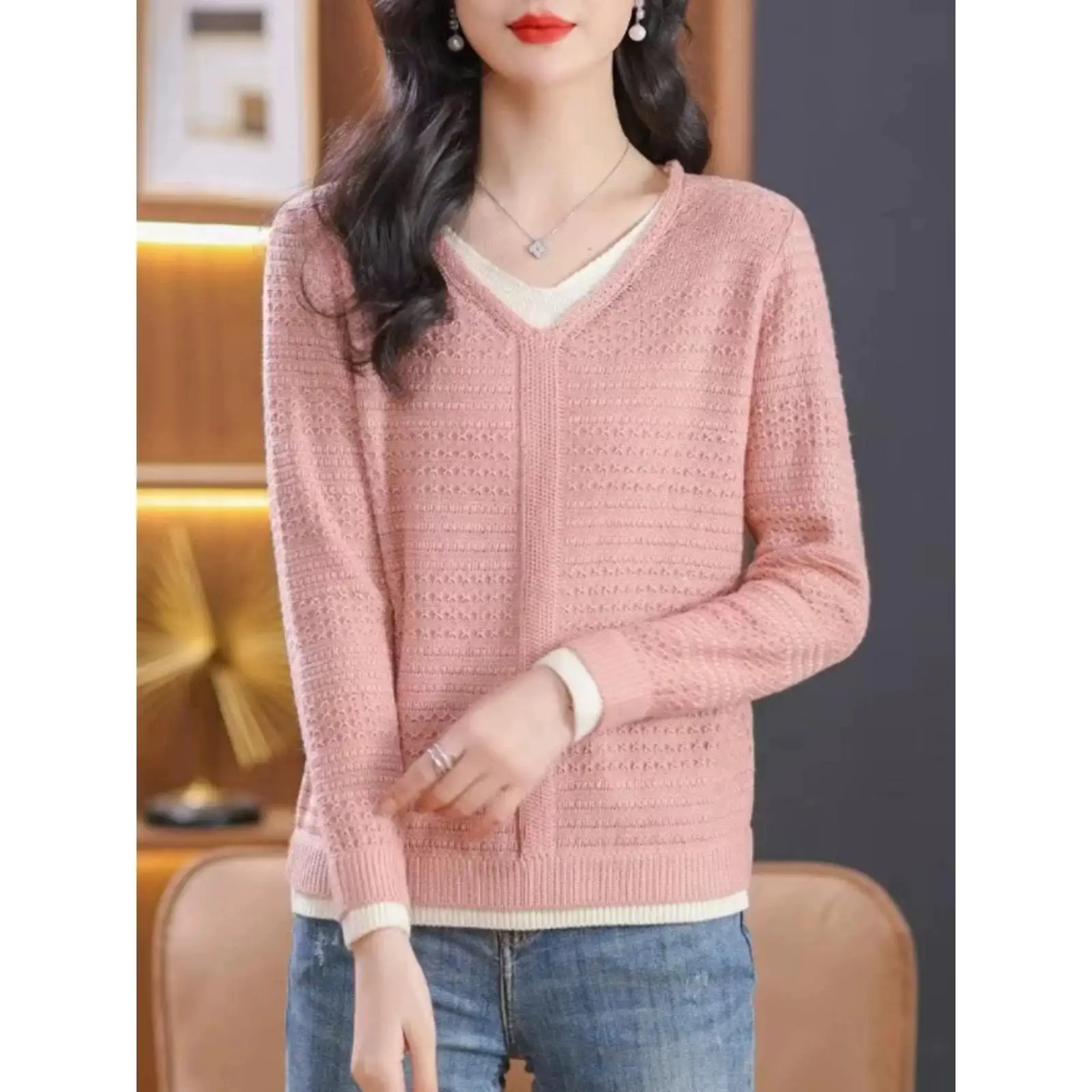 Вязаный свитер V-Ne, искусственный двухсекционный топ, тонкий женский модный осенний свитер, Новое поступление, длинный свеч, термочистый цвет
Вязаный свитер V-Ne, искусственный двухсекционный топ, тонкий женский модный осенний свитер, Новое поступление, длинный свеч, термочистый цвет